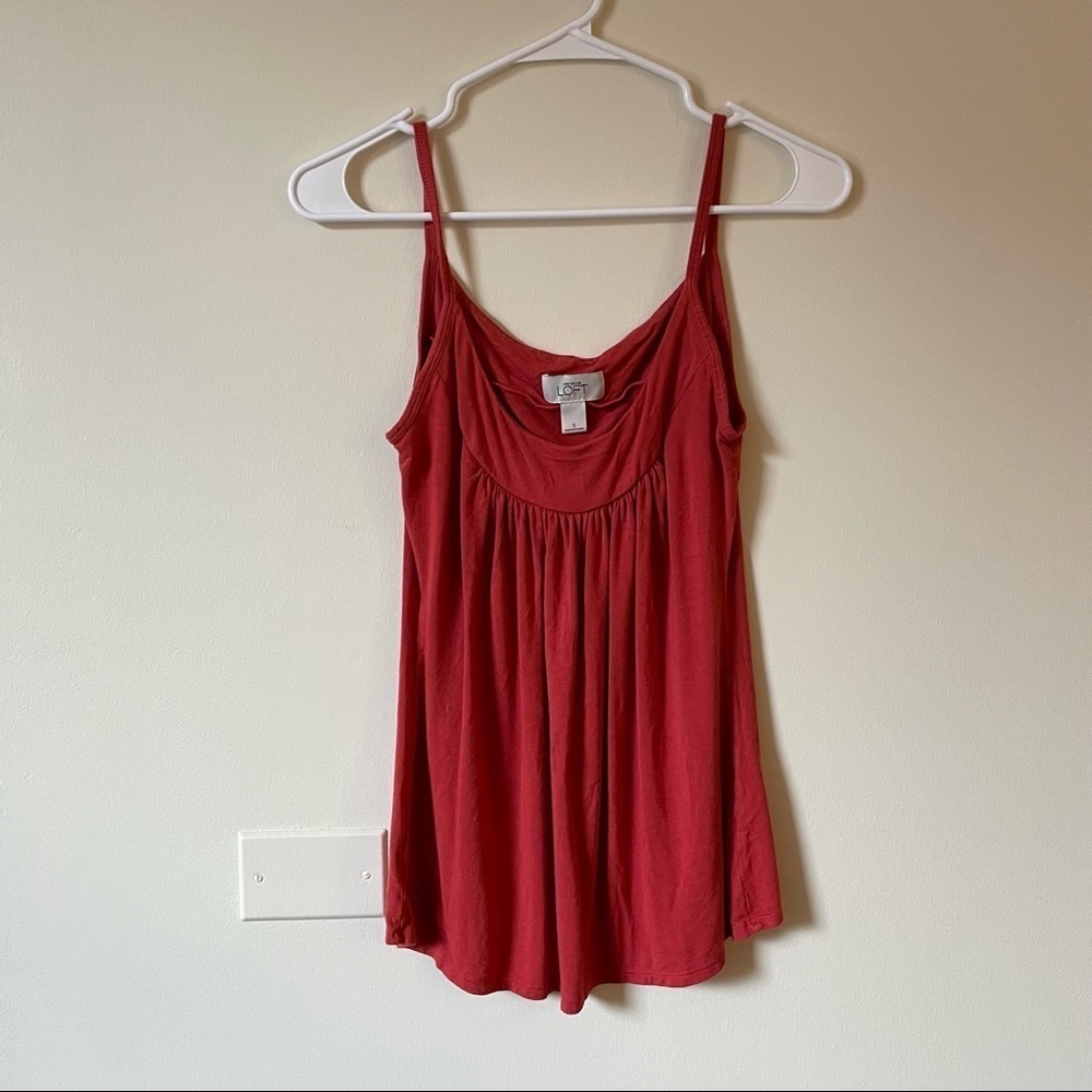 LOFT women’s cami top burnt orange red tangerine spaghetti straps ruched blouse